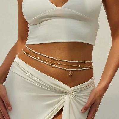Lacteo Bohemia 3Pcs/Set Acrylic CCB Beads Imitation Pearl Waist Chain Mini Star Conch Alloy Belly Chain Summer Jewelry Gift New