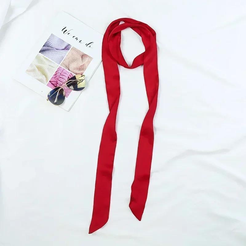 5X190CM Dame Smalt Langt Skjerf Ensfarget Chiffon Rødt Slips Svart Veske Bånd Hodebånd Choker Streamer Dame Tilbehør