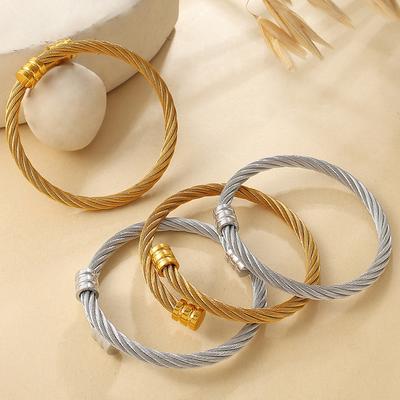 Light Luxury Adjustable Steel Wire Bangle, 18K Gold Plated Stainless Steel Minimalist Open Cuff for Women & Men