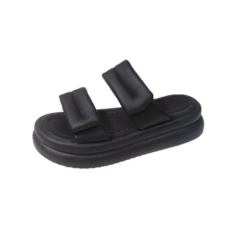 Muffin thick-soled cool slippers women's summer wear 2025 new Velcro beach sandals fashion and high-end one-word drag