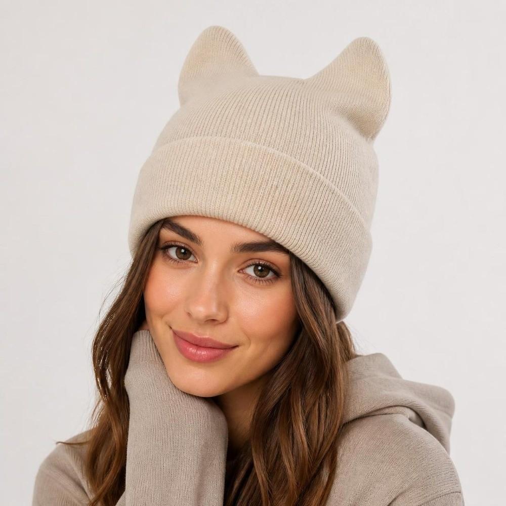 Cute Ears Cat Ears Hat Korean Style Knitted Hat Cute Beanie Hat  Autumn