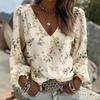 Damen S V-Ausschnitt Floral Chiffon Hemd Lockerer Sitz Langarm Bluse
