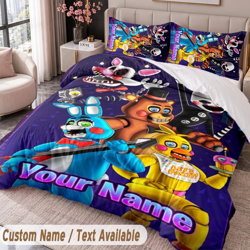 Custom Name Text 3Pcs Bedding Set Five Nights at Freddy’s Duvet Cover And Two Pillowcases