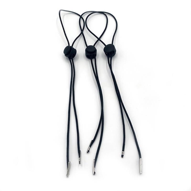 Pack Of 10 Black Elastic Hat Chin Cord Adjustable Removable Strap With Spring Lock