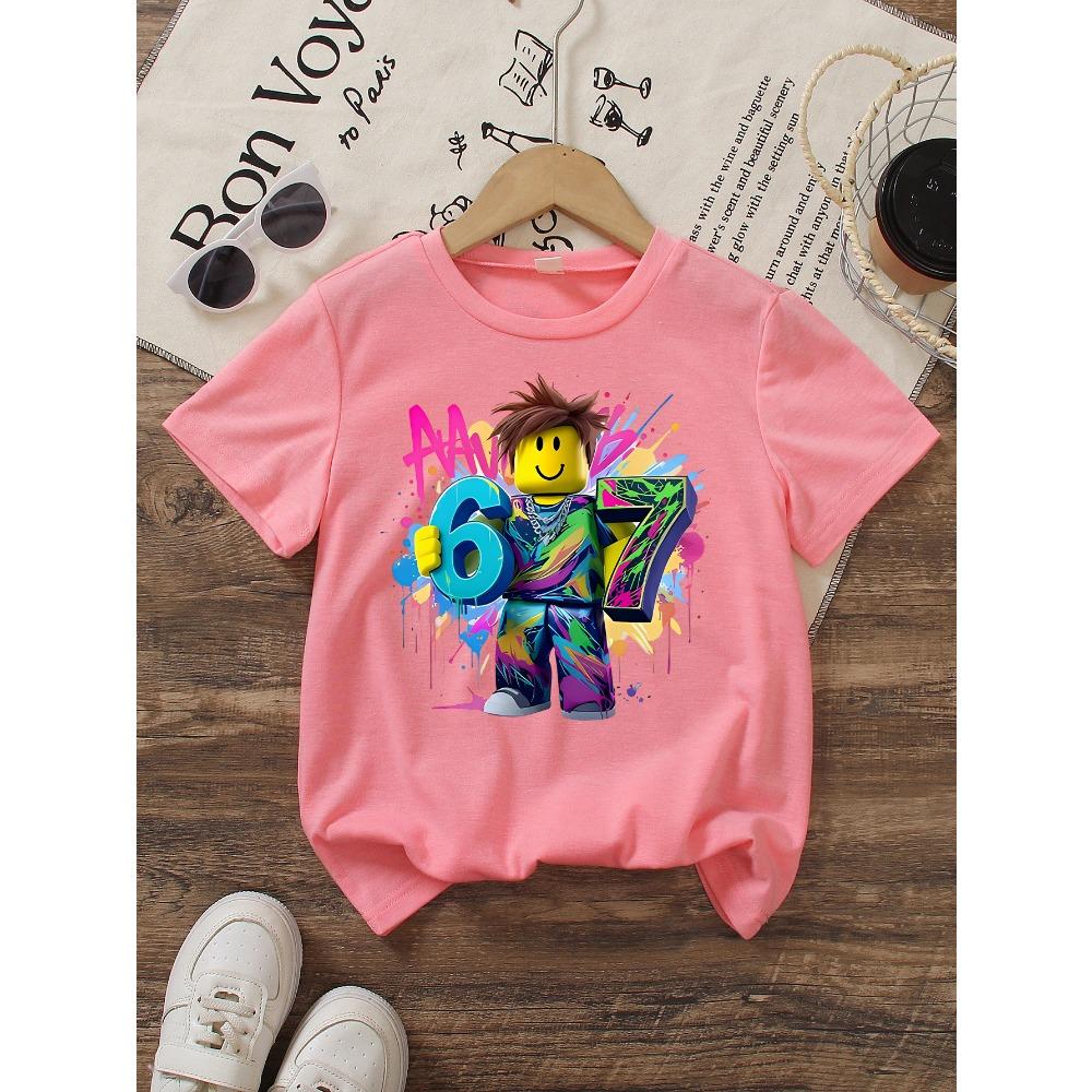 Funny Meme Number 67 Six Seven Print Men's Short Sleeves T-Shirt Loose Casual Summer Outdoor Street Men's and Women's Tees Tops
