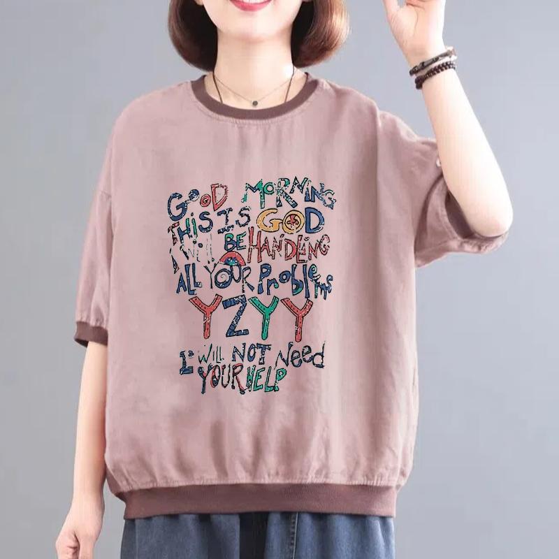Women's Short Sleeve Shirt Japan Style Vintage Linen Tree Printed T Shirt Chic Women Blouse Loose