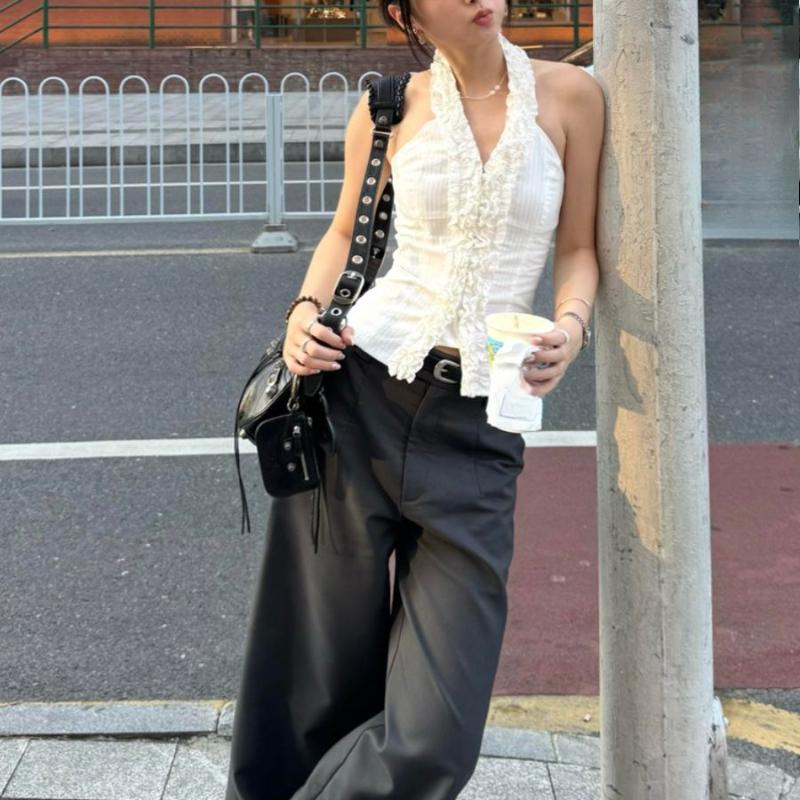 Summer women's ruffled neck hanging sleeveless camisole vest