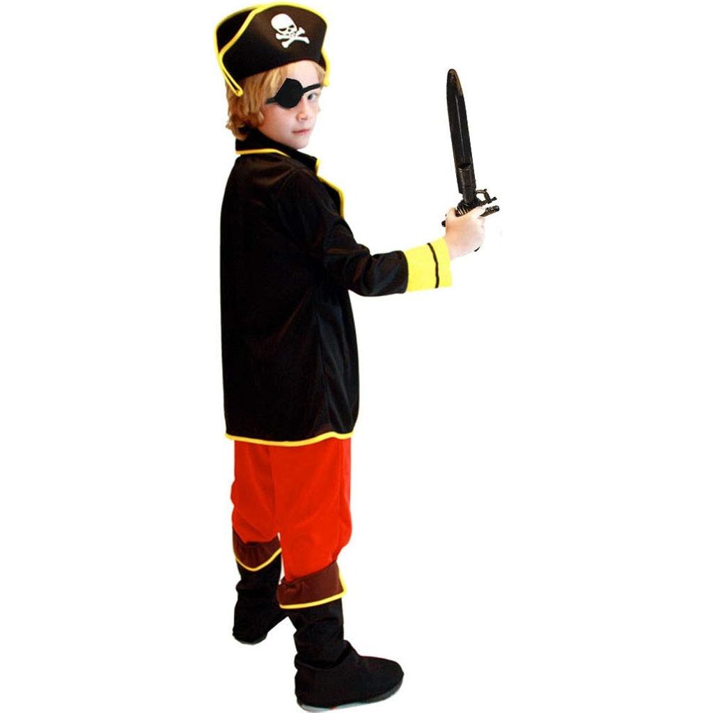 Kids Pirate Costume Set with Hat and Eye Patch,Premium Fabric, 7-8 Years, 150 cm, Red/Black