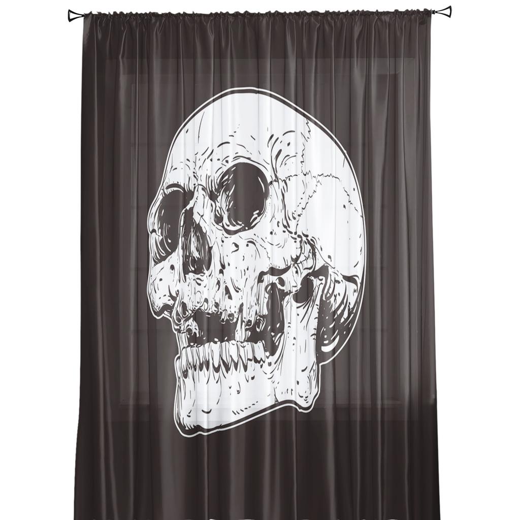 Schwarzer Totenkopf Gesichter Knochen Kunst Vorhang für Wohnzimmer Transparente Tüll Vorhänge Fenster Sheer für das Schlafzimmer Zubehör Dekor
