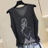 2023 Shiny Silk Sleeveless V-Neck Women's Vest - Spring/Summer New Style, Loose Fit with Hot Diamond Sling Knitted Design