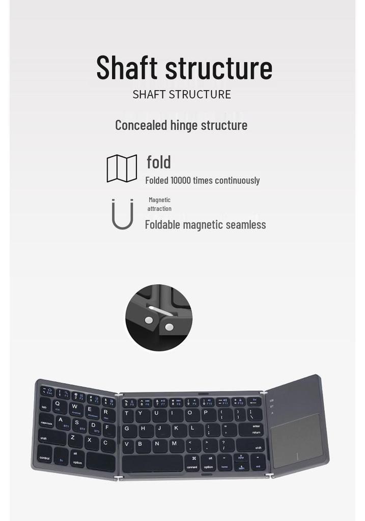 Portable Three-Fold Bluetooth Keyboard B033 for Phones, Tablets, Laptops