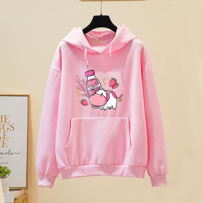 Erdbeermilch Rosa Kuh Kapuzenpullover Oversized Cartoon Print Sweatshirt Damen Warm Kapuzenpullover Harajuku Mädchen/Jungen Sweatshirts