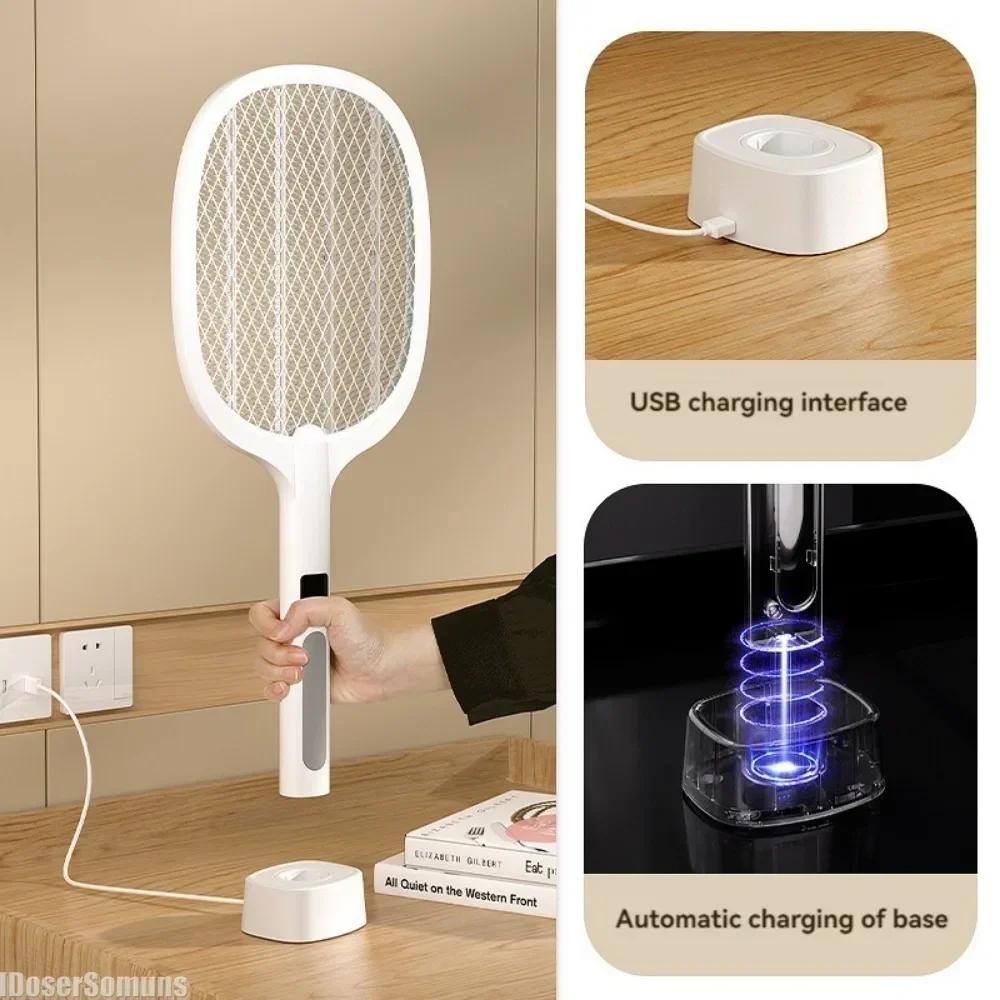Electric Fly Swatter Insect Killer 4000V Type-C Rechargeable Detachable Handheld Automatic Tapping Mode Indoor Outdoor for Home