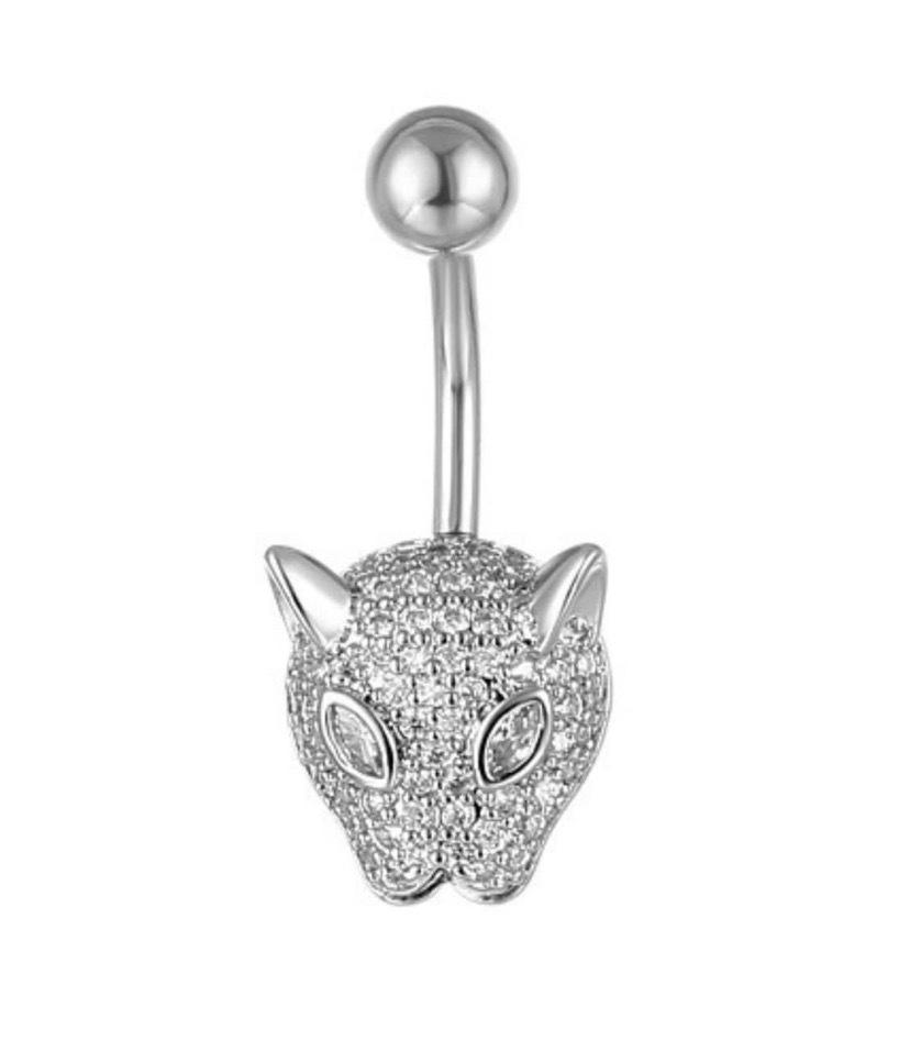Zircon Inlaid Leopard Head Navel Ring Body Piercing Belly Button Jewelry