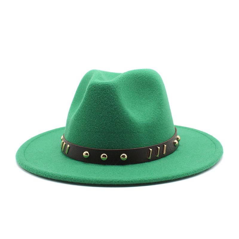 Belt Accessories Wool Top Hat Jazz Hat Vintage Black Wool Jazz Hat Flat-Brimmed Eaves Hat