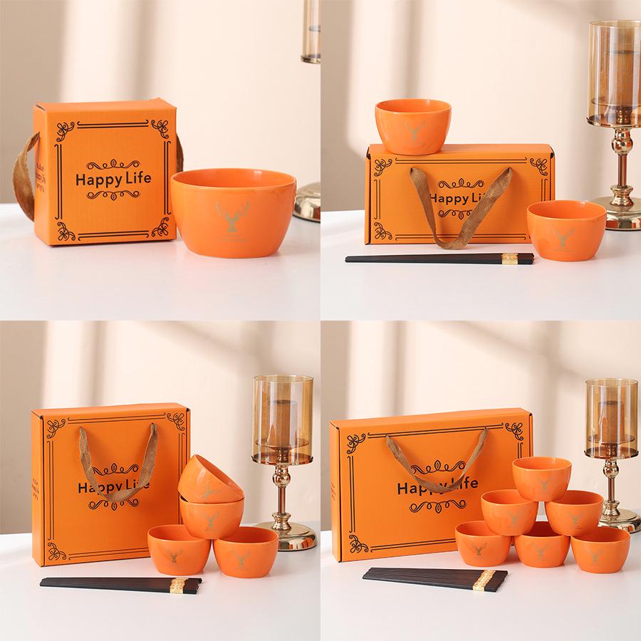 Creative Ceramic Bowl, Chopsticks, and Spoon Set - Perfect Gift for Company Openings and Events