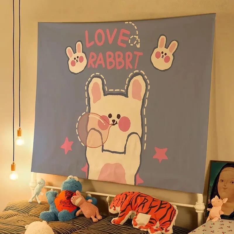 Cute Bear Rabbit Hanging Cloth Home Wall Decoration Tapestry Office Living Room Tapestry