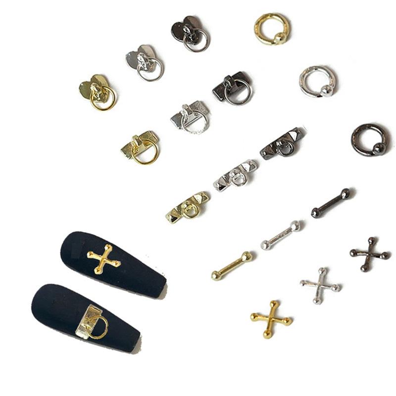 100Pcs 3D Punk Silver/White/Black/Gold Metal Parts Manicure Accessoire Nail Decoration Alloy Retro Circle Nails Art Charms