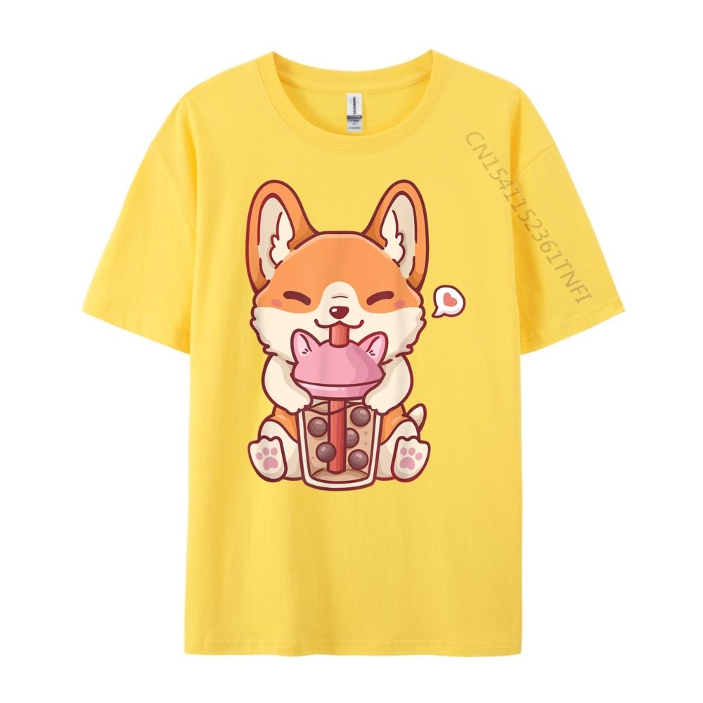 Corgi Boba Tea Bubble Tea Kawaii Corgi Anime Mens Graphic Tshirts TShirts England Style