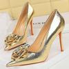 Women's 7 Cm 10 Cm Patent Leather Flowers Women Pumps Sexy Pointed Toe Thin Low Heels Wedding Elegant Party Shoes Zapatos Mujer