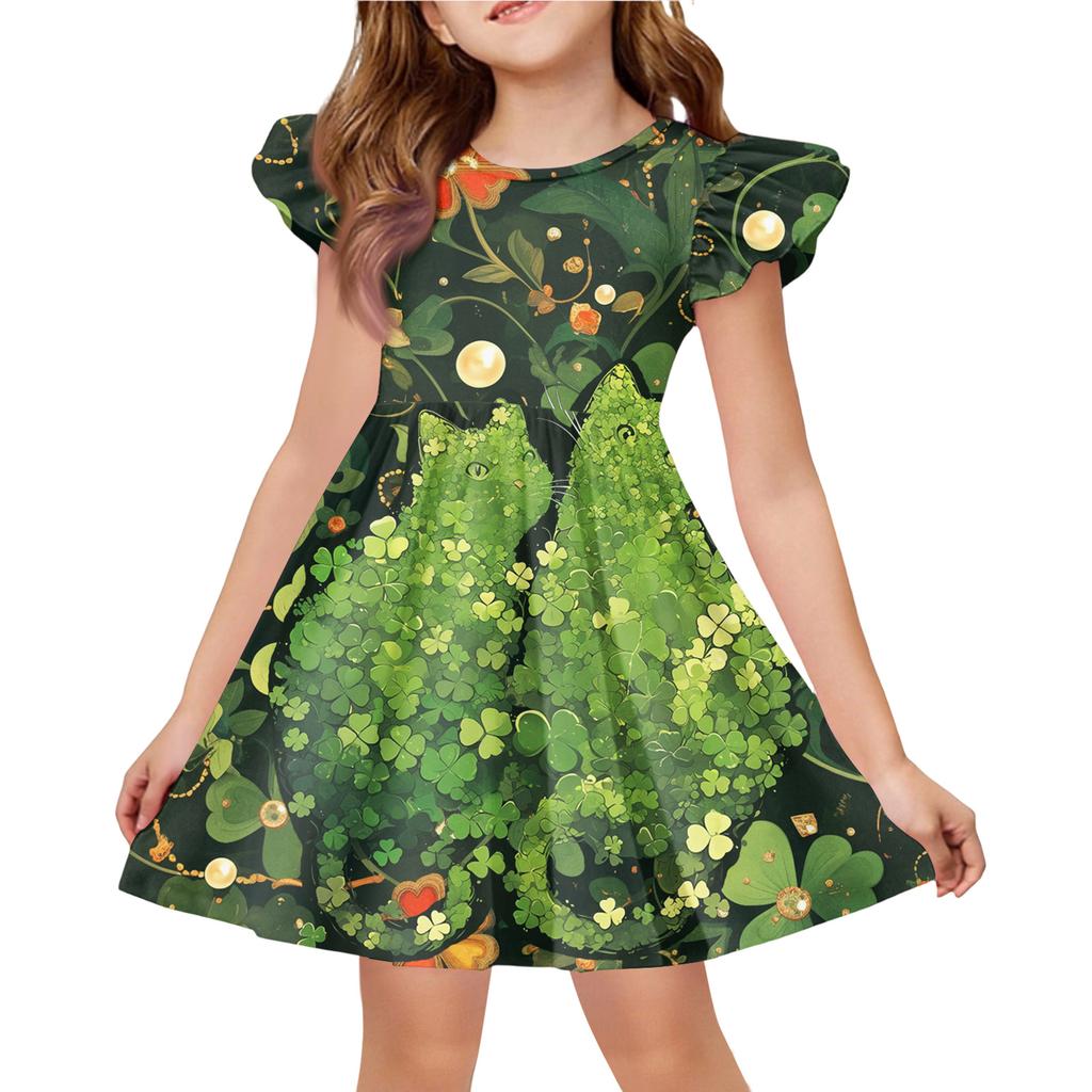 Girls' Summer Princess Dress - A-Line T-Shirt Dress St. Patrick's Day