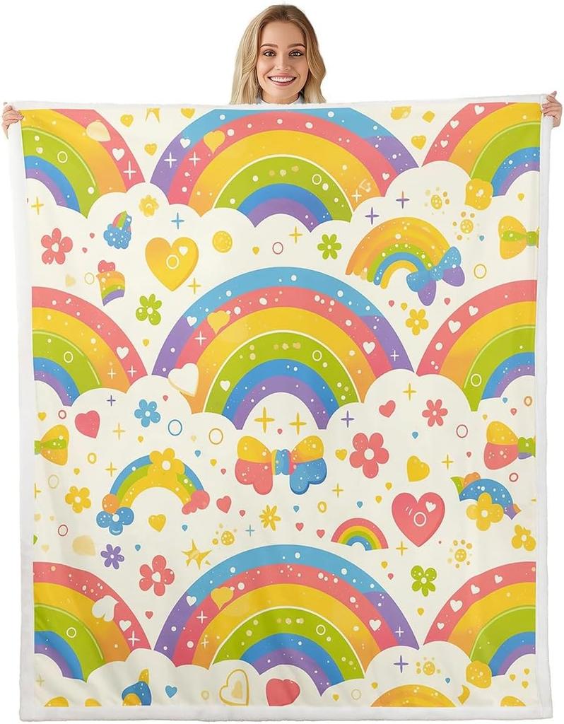 Blue Bow Pattern Blanket Soft Fleece Throw Elegant Home Decor Gift for Women Girls Bedroom Bedding Cover