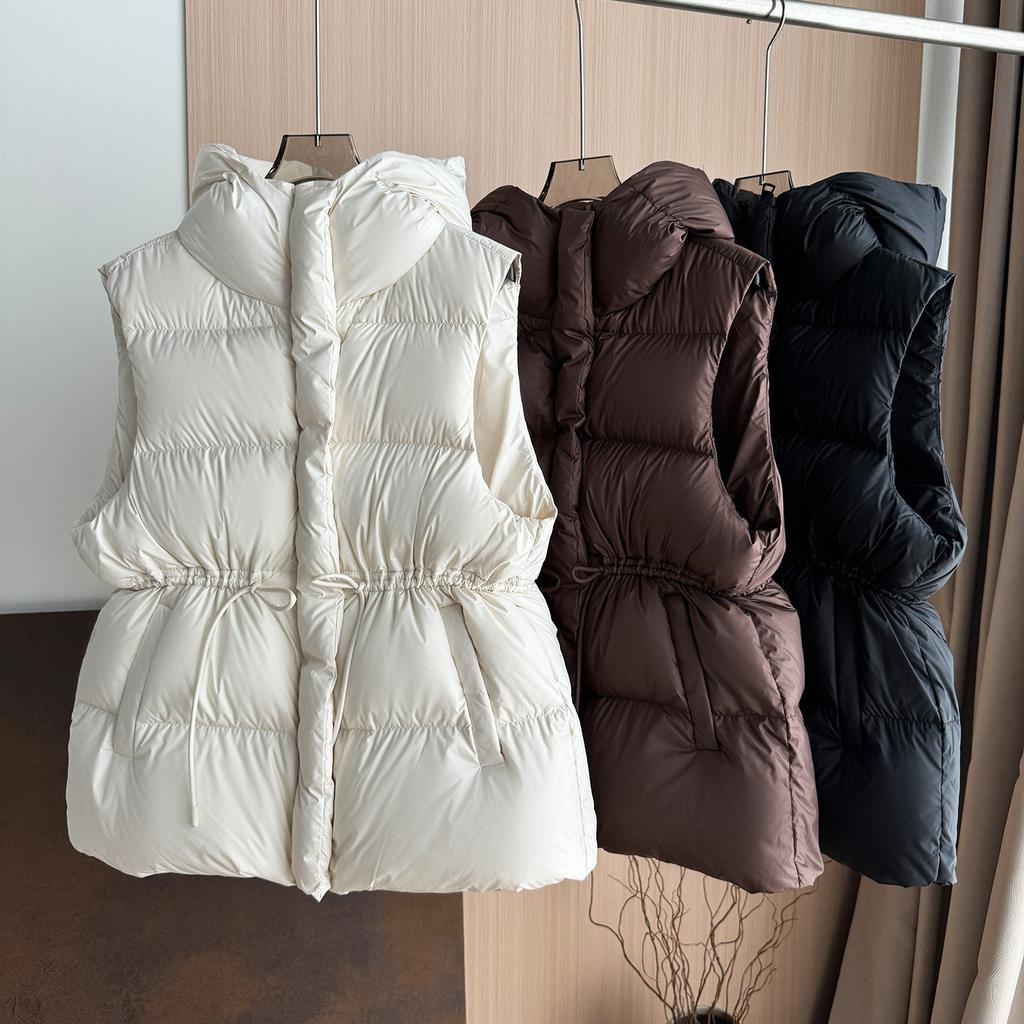 European winter new cotton clothes, vest, drawstring, cotton vest, women's medium and long warm waist, slim fit and warm vest