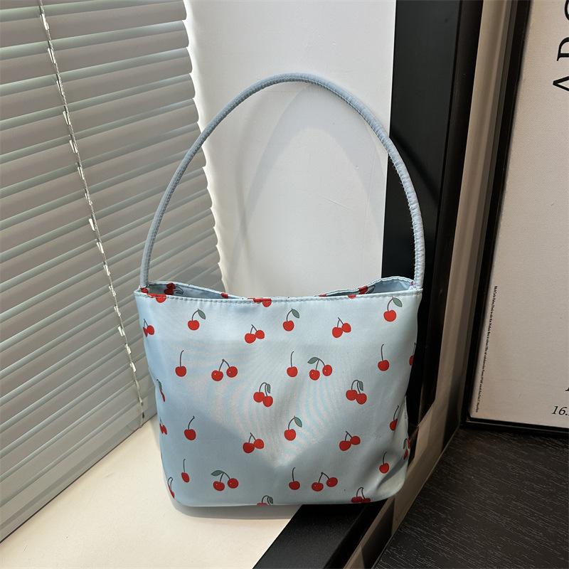 Cherry Print New Large-capacity Student Commuter Bag Niche Design Shoulder Messenger Women's Bag