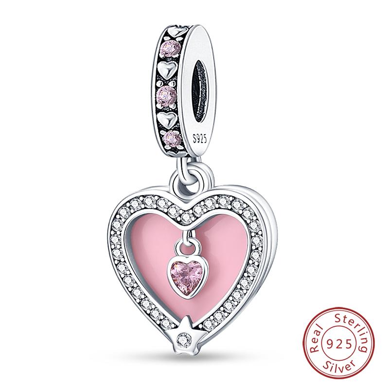 Fit 925 Silver Charms Beads Little Bear Lamb Little Flying Pig Pink Charms For Women DIY Birthday Jewelry Gift