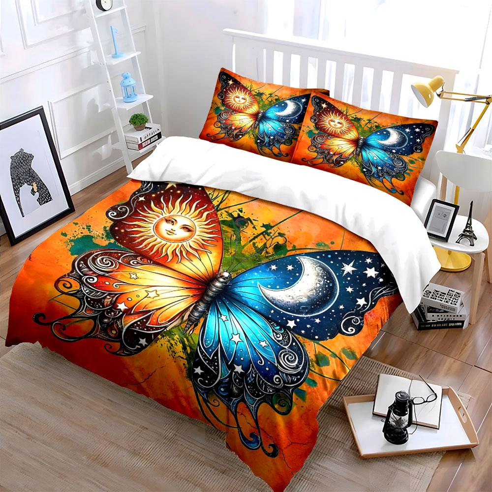 Butterfly with sun, moon. Bedding sets Duvet cover sets Duvet covers Pillowcases(1* Duvet Cover 2* Pillowcases without duvet insert)