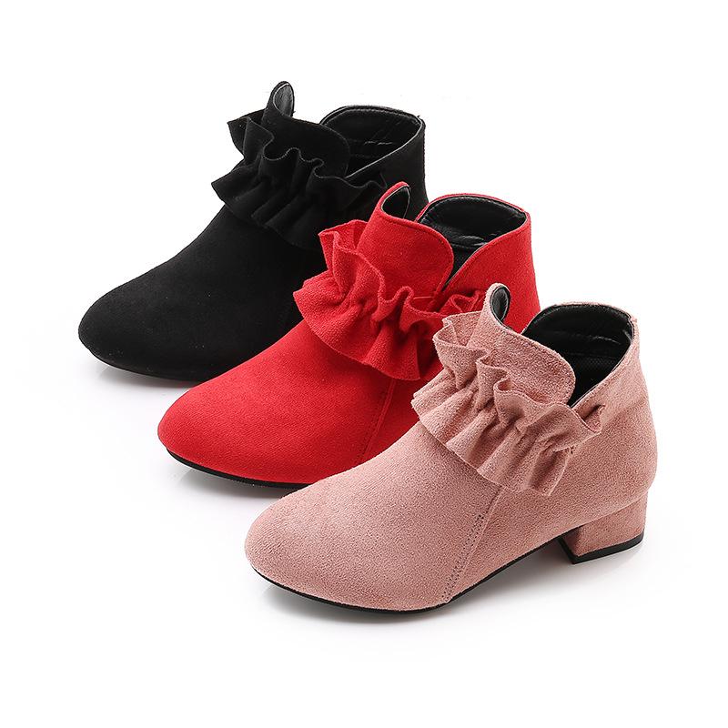Girls' High Heel Princess Boots - Autumn Winter 2025 Fleece-Lined Short Boots for Kids