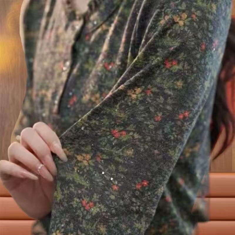Plus Size Floral Print Long Sleeve Top for Middle-Aged & Elderly Women