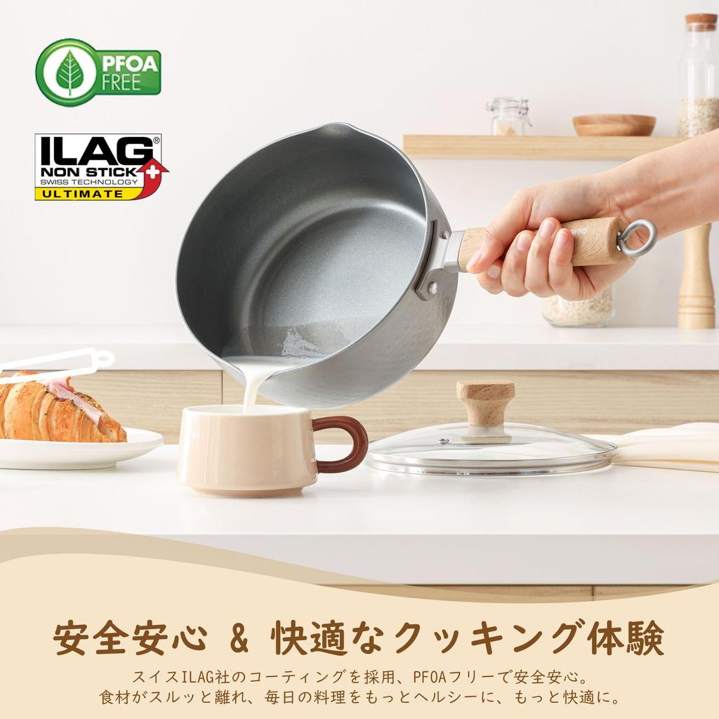 SENSARTE Yukihira Pot 20cm with Single Handle IH Gas Stove Milk Silver Non-stick Lid, Pot, Compatible, Compatible, Saucepan, Pan, Multi-pot,