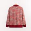 Women's Elderly Autumn Fleece-Lined V-Neck Knitted Cardigan
