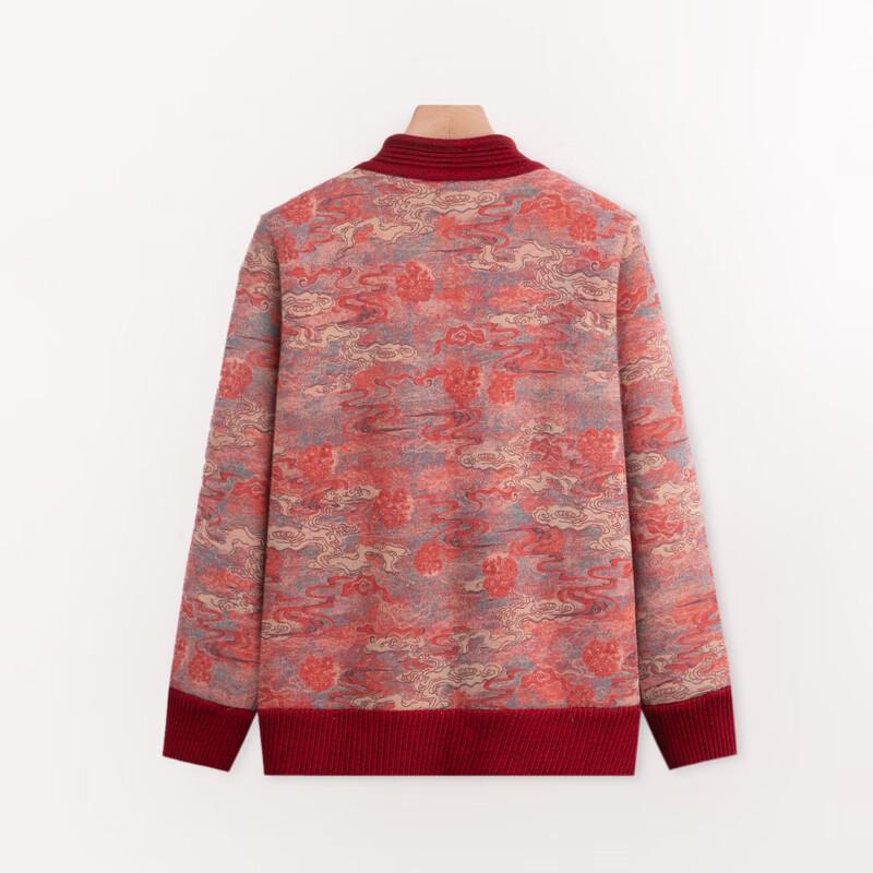 Women's Elderly Autumn Fleece-Lined V-Neck Knitted Cardigan