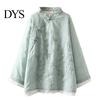 Lady Fall Spring Top Women Retro Chinese Style Embroidered Flower Pattern Knot Button Solid Color Keep Warm Loose Stand Collar Plus Size Vintage