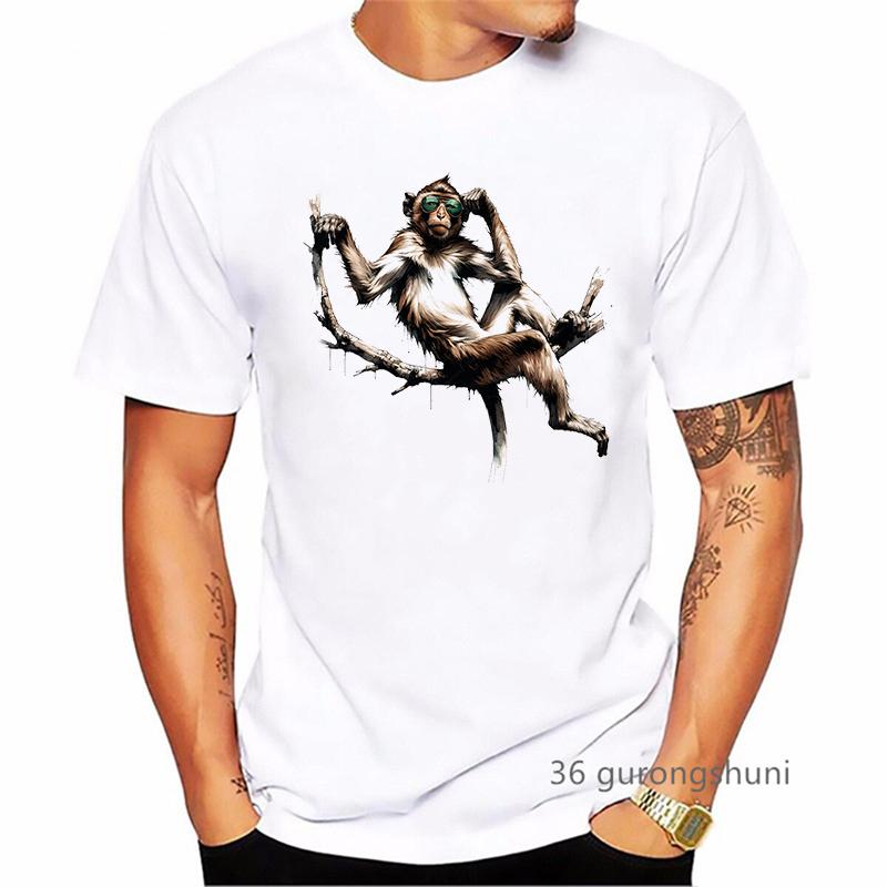 Cool Watercolor Monkey Animal Printed T Shirt MenS Clothing Summer Fashion Short Sleeve TShirt Homme Harajuku Shirt