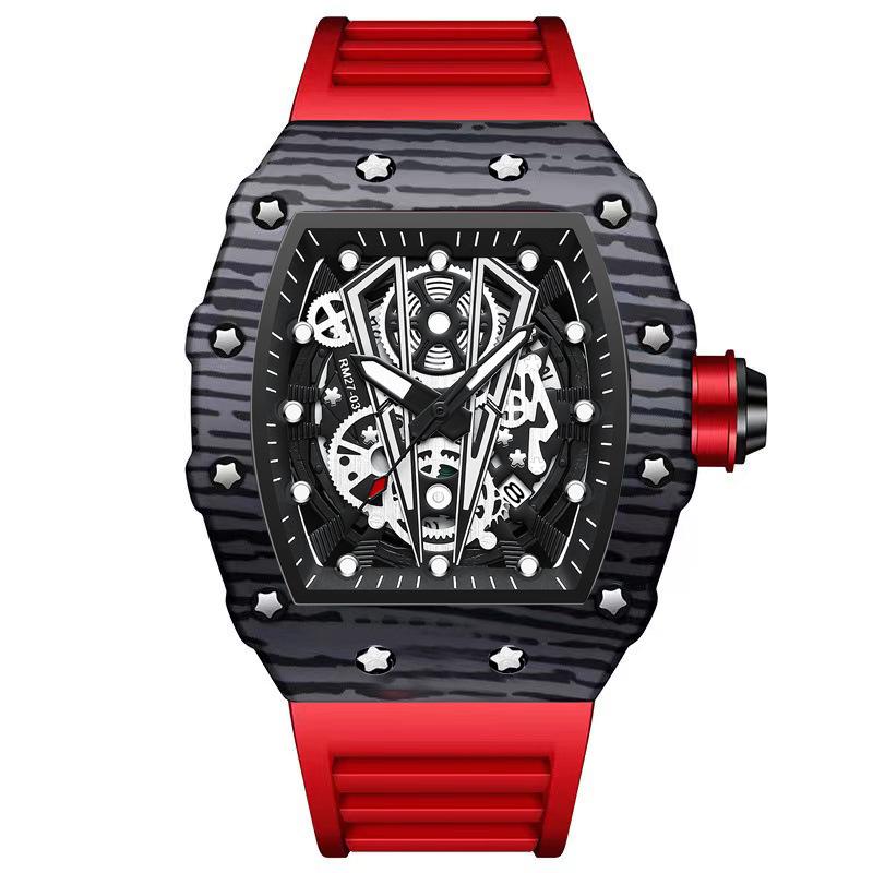 BINBOND Men's Domineering Barrel-Shaped Sports Watch with Curved Hollow Design