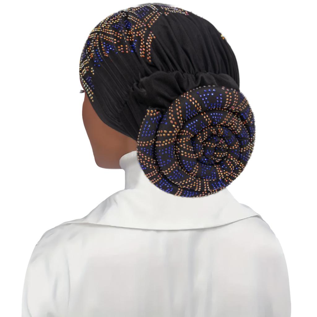 Full Diamonds Women's Donut Turban Cap Elastic Muslim Headscarf Bonnet Female Headband Hat African Caps Lady Hair Accessories