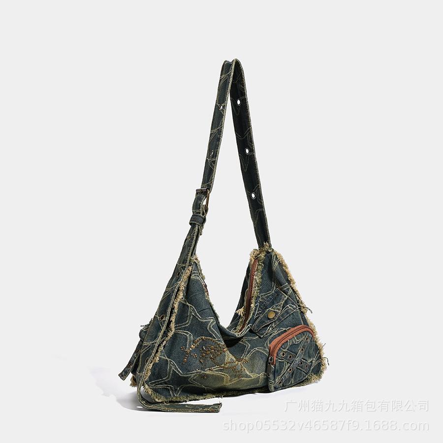 

Denim Large Capacity Tote Bag Casual Large Bag Women S Shoulder Bag Class Commuter Messenger Bag серый