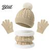 Soft Comfortable Winter Headwear Kids Warm Knit Set Bear Ear Hat Fleece Lined Neck Gaiter & Thermal Accessories Full Finger Gloves Thick