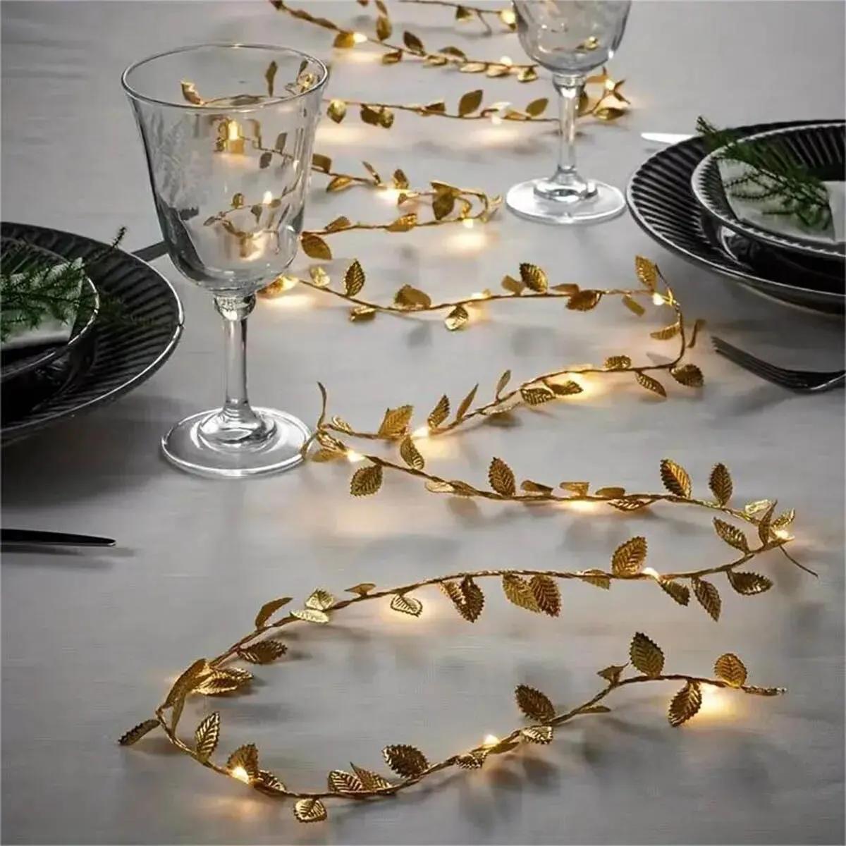 

1PC 2M 20LED Golden Tiny Leaves Fairy Light Battery Powerd Led Copper Wire String Lights for Wedding Home Party DIY Xmas Decor 2M20LED теплый белый