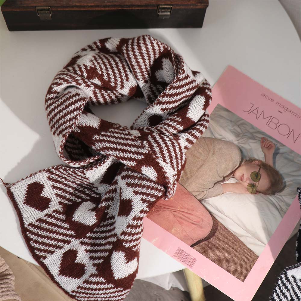 Korean Style Plaid Heart Scarf Thickened Winter Cashmere Shawl Elegant Y2K Checkered Scarf  Unisex