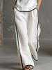 Summer Sleeveless V-Neck  Black Trim Color Block, Simple and Elegant; Wide Leg Pants Style, High-Rise Slim Fit