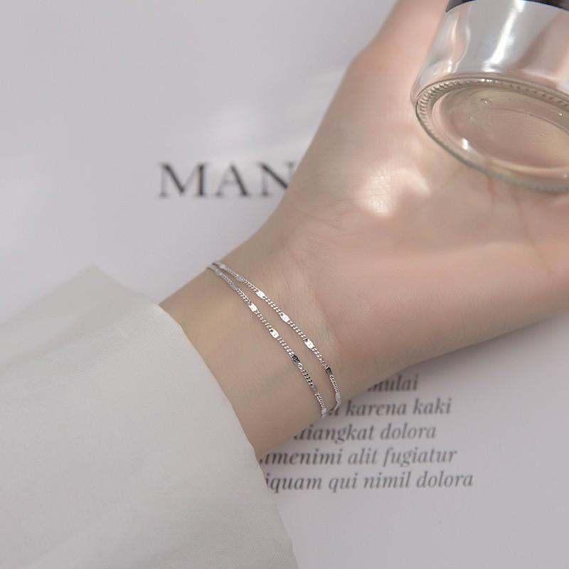 Minimalist Double Layer Bracelet Women Sterling Geometric Line Design Elegant Dainty Jewelry