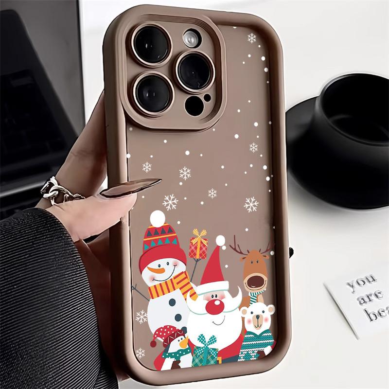 

Рождественский чехол для iPhone 11 13 12 14 15 16 Pro Max XR XS Samsung A15 A55 A05 Redmi 12 13C OPPO A16 A18 A60 Reno 11 Vivo Y17S Y12 infinix note Xiaomi Poco C65 кофейный