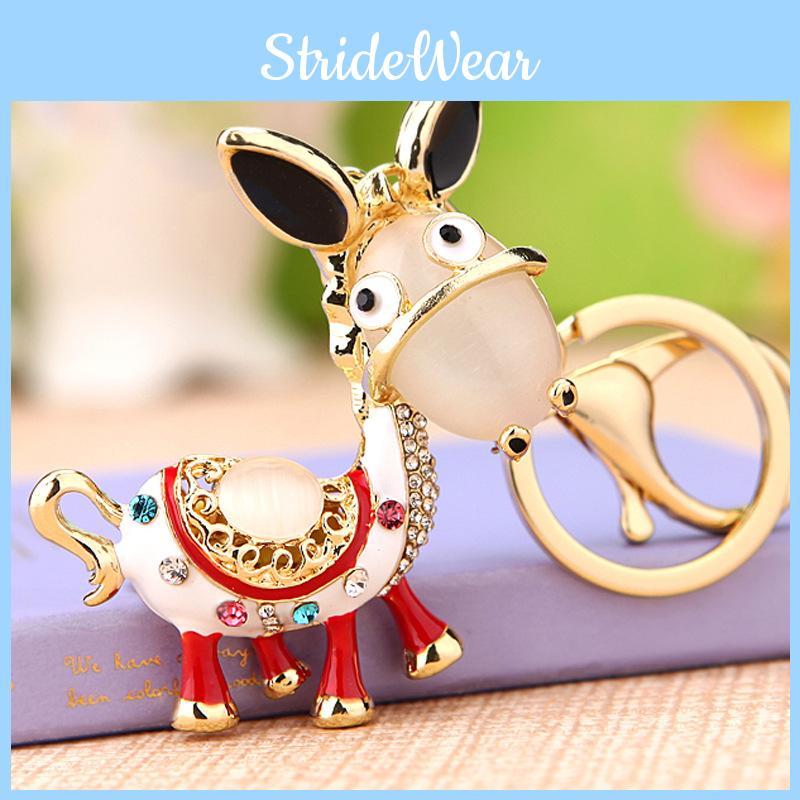 Creative Rhinestone Donkey Car Keychain Metal Keyring Unique Gift Idea For Friends
