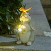 Solar Bunny Cat Statue Garden Decor LED Light Resin Animal Sculpture Figurine Outdoor Decoration for Courtyard