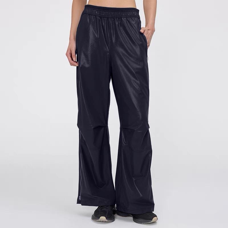 LULU ZGLY Women s Shiny Mid-Waist Quick-Dry Wide Leg Cargo Fitness Pants S