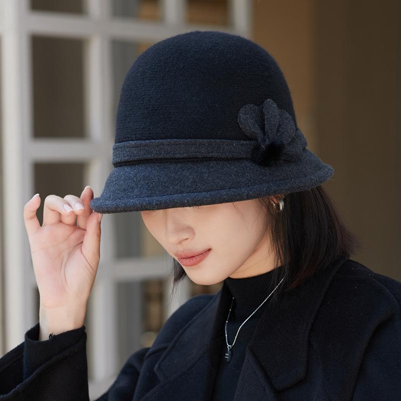 Woolen Bucket Hat Autumn and Winter Outdoor Leisure Windproof Warm Basin Hat Retro British Style Hat Women